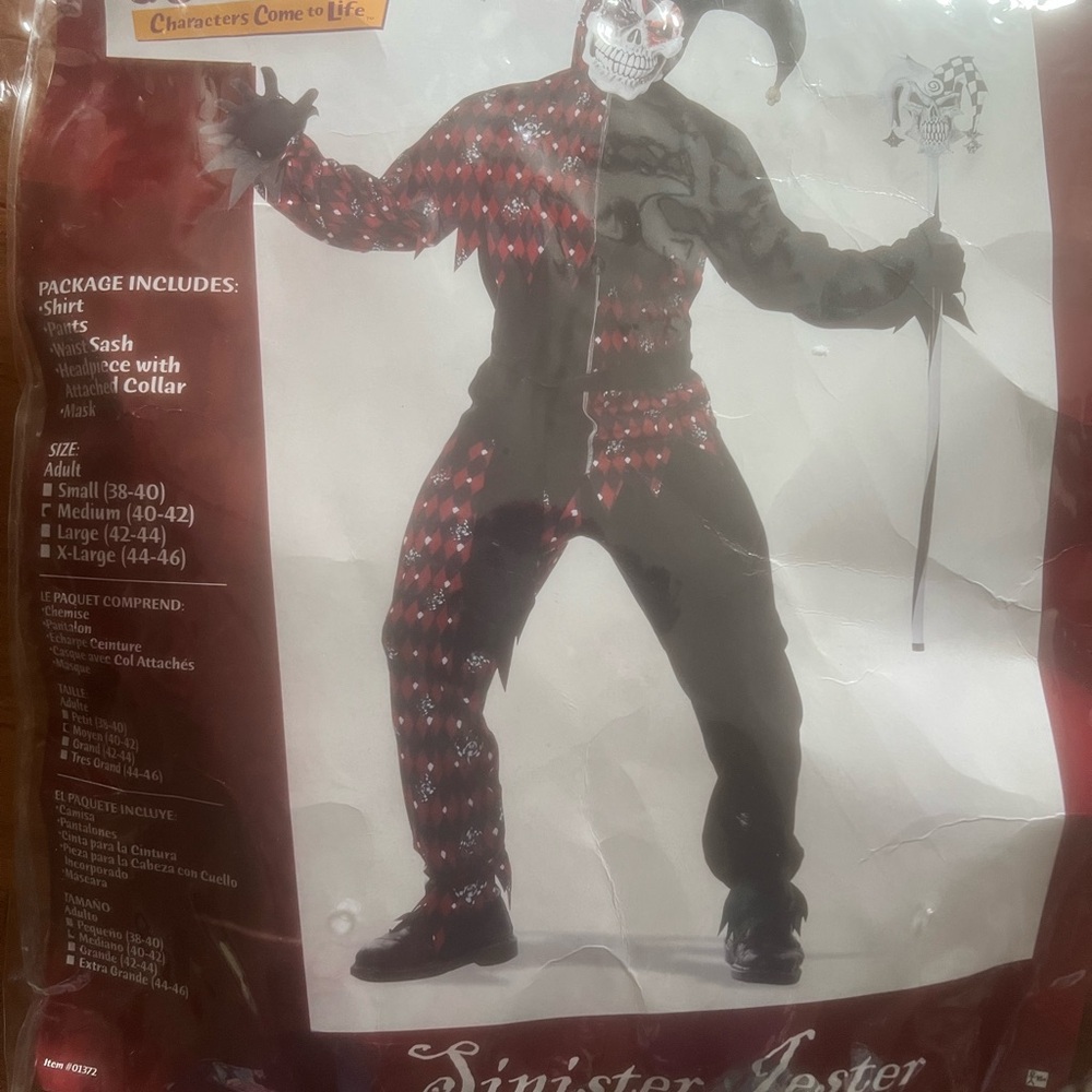 Adult Sinister Jester Halloween Costume-New SZ  M